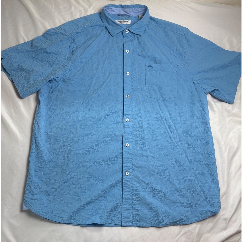 Tommy Bahama Nova Wave Shirt Mens XL Blue Excellent Seersucker Short Sleeve